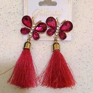 Pink Butterfly Crystal Tassel Earrings💗